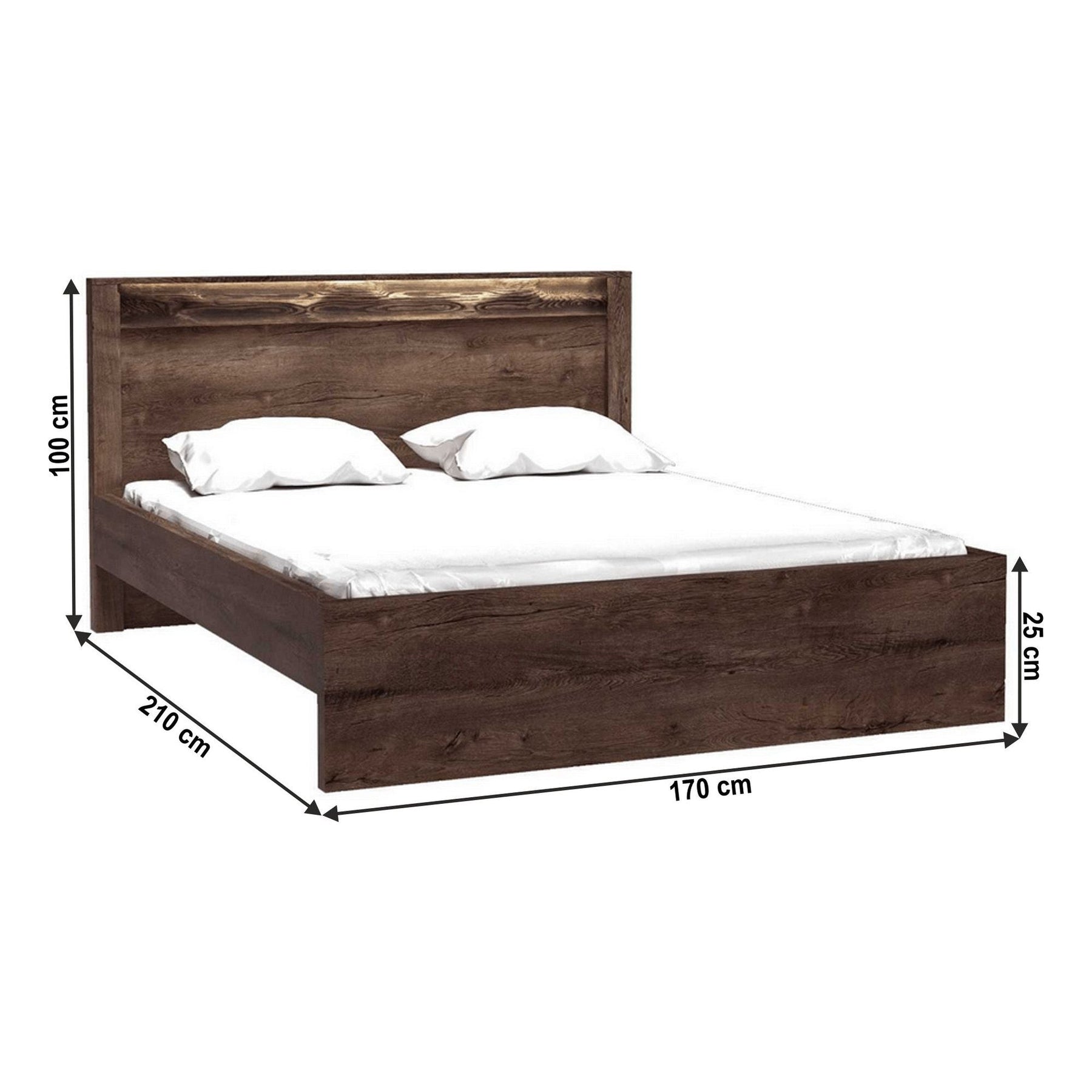 Pat dormitor INFINITY I-19, PAL melaminat, frasin închis, 160x200 cm, cu iluminare LED, somiera fixa, fara saltea