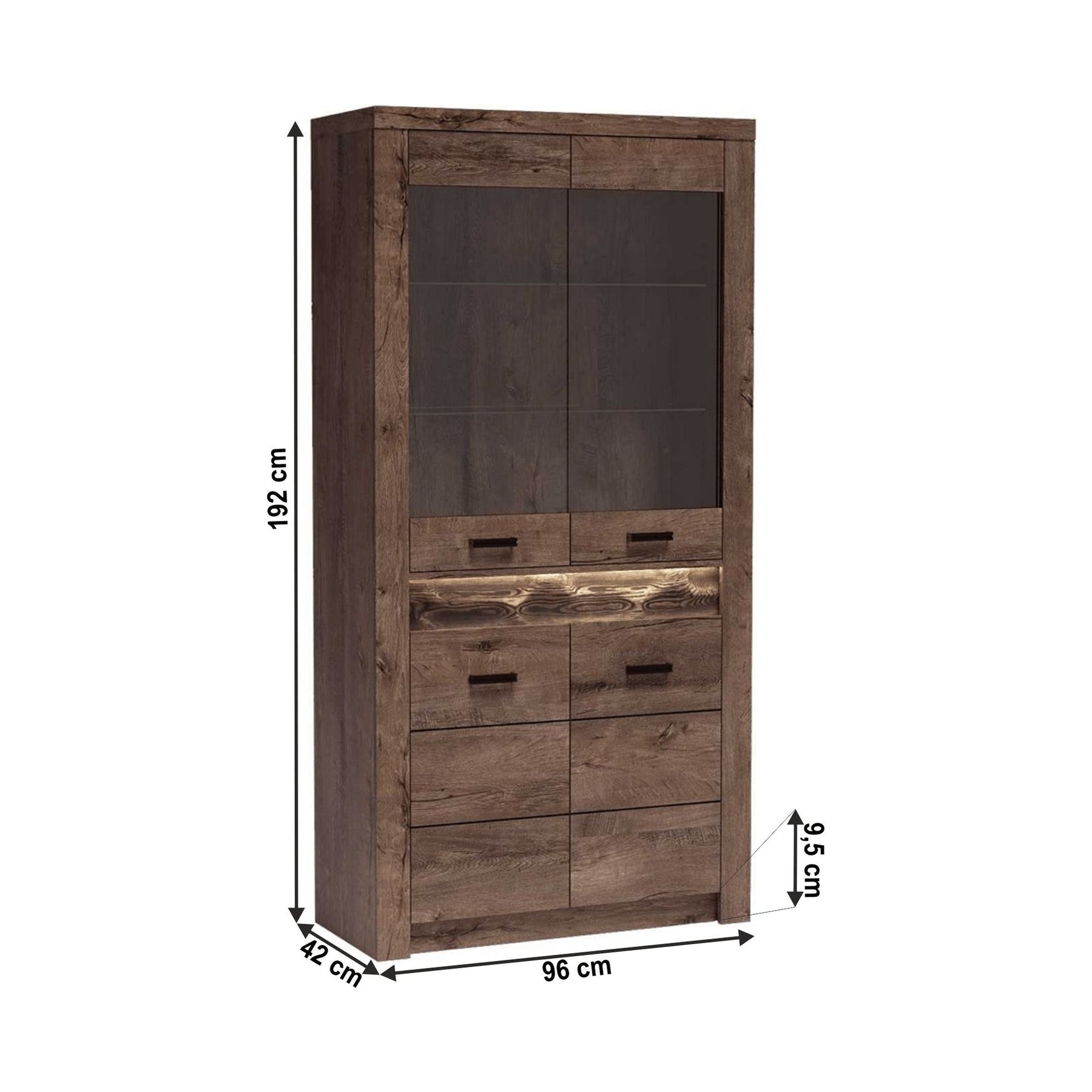 Vitrina living INFINITY I-03, PAL melaminat, frasin închis, 96x42x192 cm