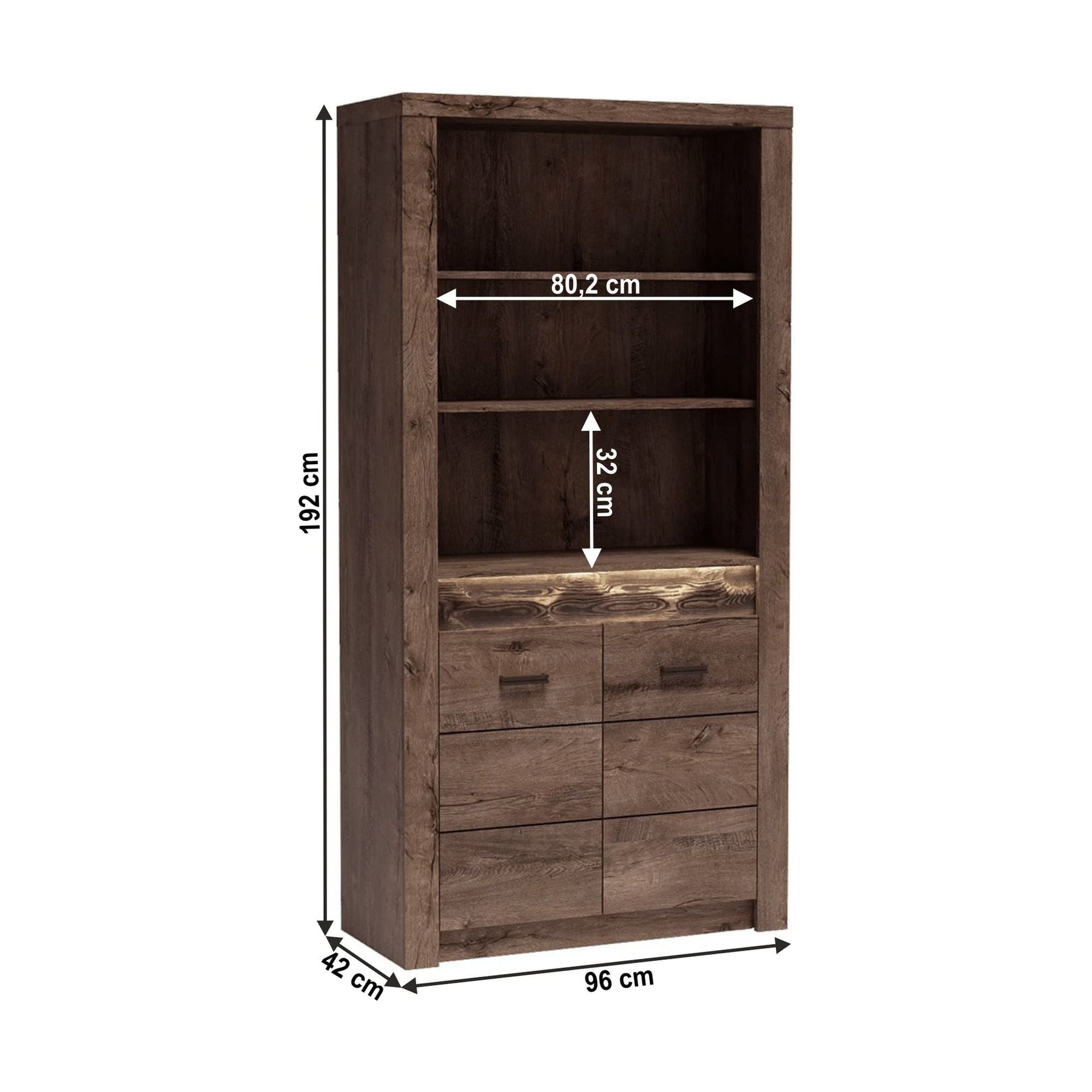 Vitrina living INFINITY I-05, PAL melaminat, frasin inchis, 96x42x192 cm