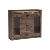 Comoda INFINITY I-08, 2 usi si 4 sertare, PAL melaminat, frasin inchis, 137x122x42 cm
