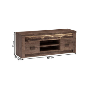 Comoda TV INFINITY I-09, PAL melaminat, frasin inchis, iluminare LED, 2 usi si 1 raft deschis, 137x53x42 cm