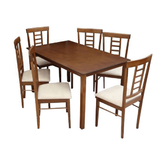 Set dining 1+6, material textil bej/lemn finisaj nuc, OLEG NEW