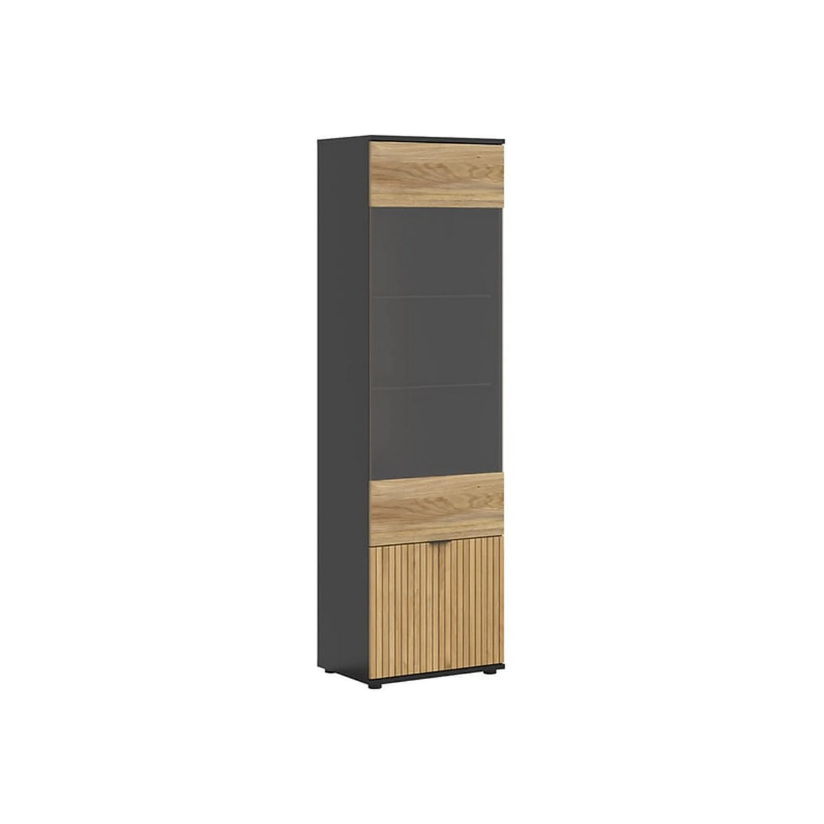 Vitrina LUEN, stejar/negru, PAL laminat/sticla securizata, 57x40x196 cm