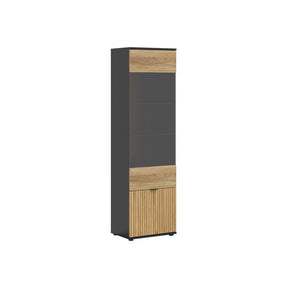 Vitrina LUEN, stejar/negru, PAL laminat/sticla securizata, 57x40x196 cm