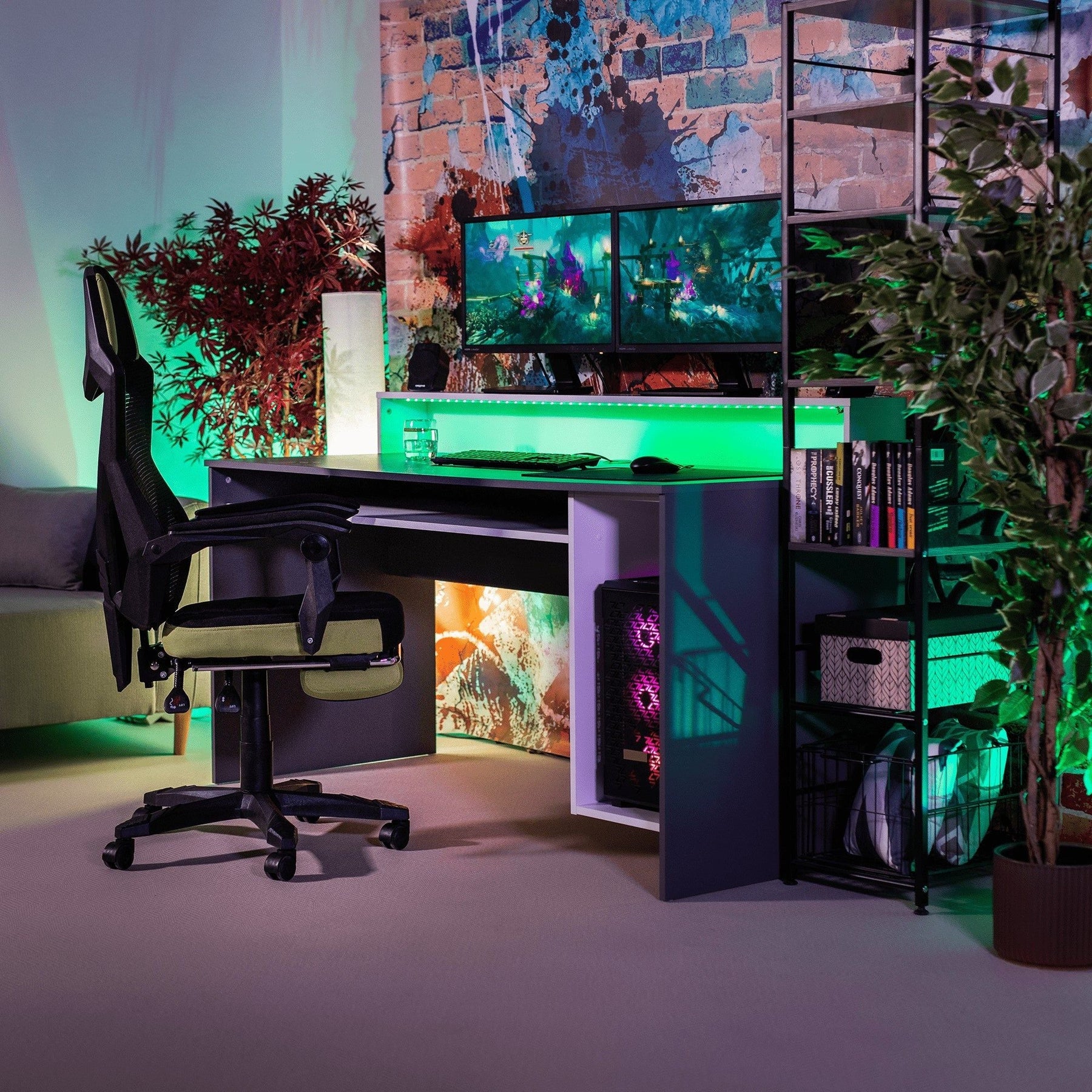 Scaun gaming JORIK NEW, negru/verde, plasa/textil, 60x65x108-118 cm