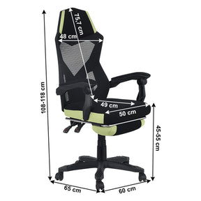 Scaun gaming JORIK NEW, negru/verde, plasa/textil, 60x65x108-118 cm