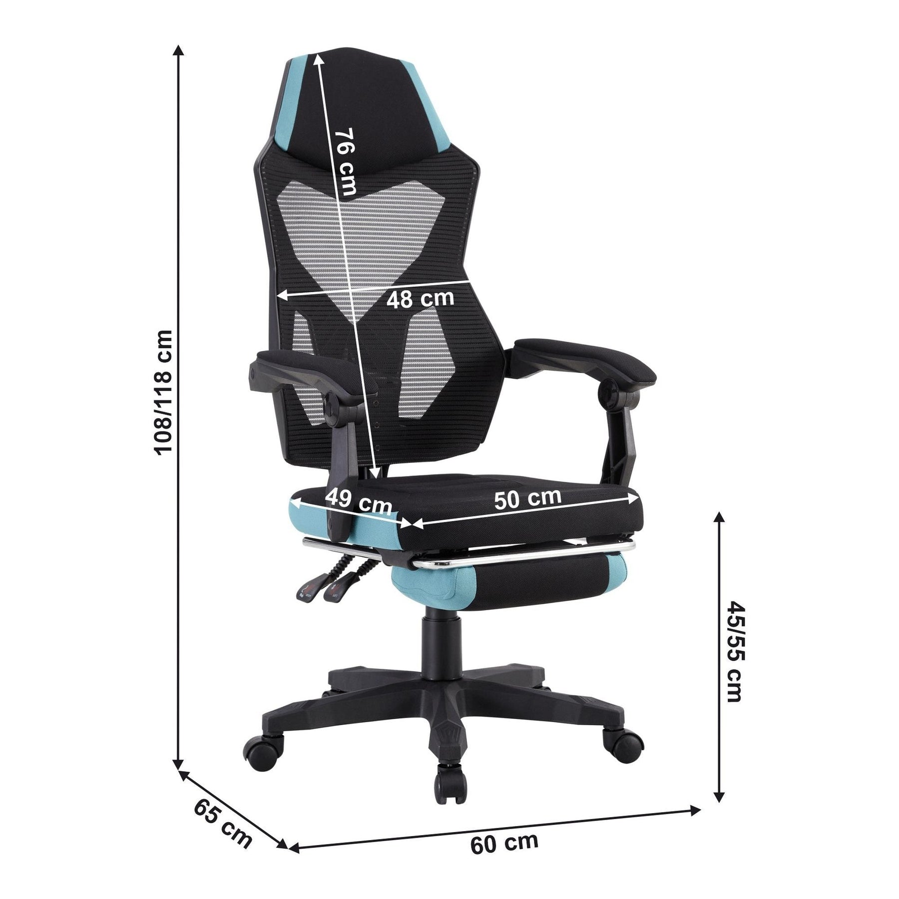 Scaun gaming JORIK NEW, negru/neo menta, plasa/textil, 60x65x108-118 cm