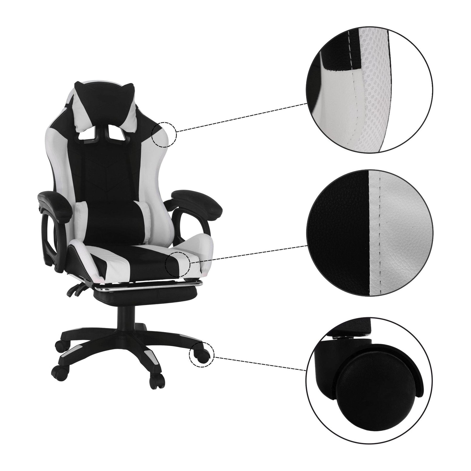 Scaun de birou JOVELA, negru/alb, cu iluminare led, 65x65x114/124 cm