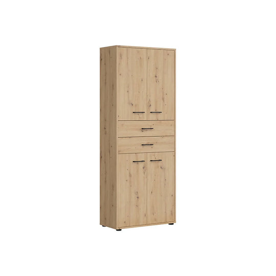 Dulap SPACE OFFICE, stejar artisan, PAL laminat, cu 4 usi si 2 sertare, 80x37x203 cm