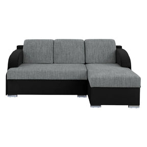 Coltar extensibil MERIN, universal, stofa catifelata negru/gri, cu lada depozitare, 205x138x89 cm