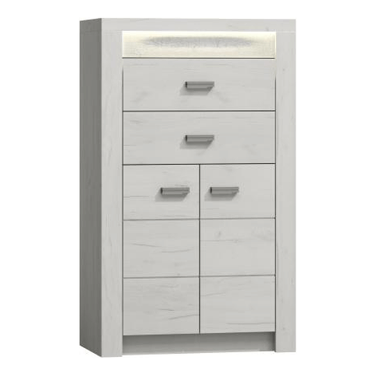 Comoda INFINITY I-06, frasin/alb, cu iluminare LED, 76x127x42 cm