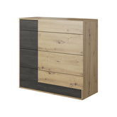 Comoda cu sertare BAFRA, PAL laminat, stejar artizanal/pin negru, 100x40x90 cm