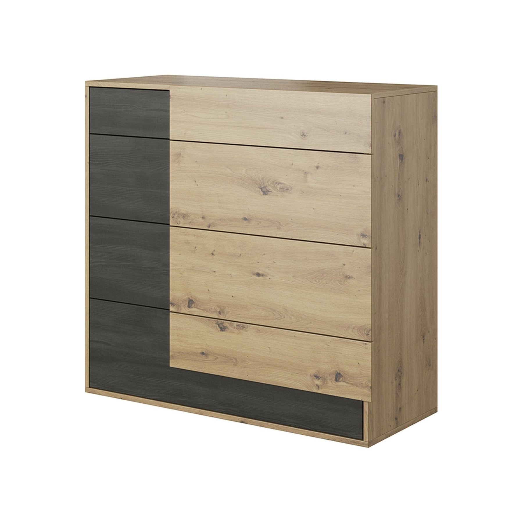 Comoda cu sertare BAFRA, PAL laminat, stejar artizanal/pin negru, 100x40x90 cm