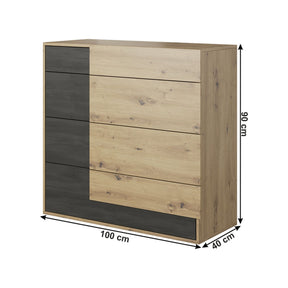 Comoda cu sertare BAFRA, PAL laminat, stejar artizanal/pin negru, 100x40x90 cm