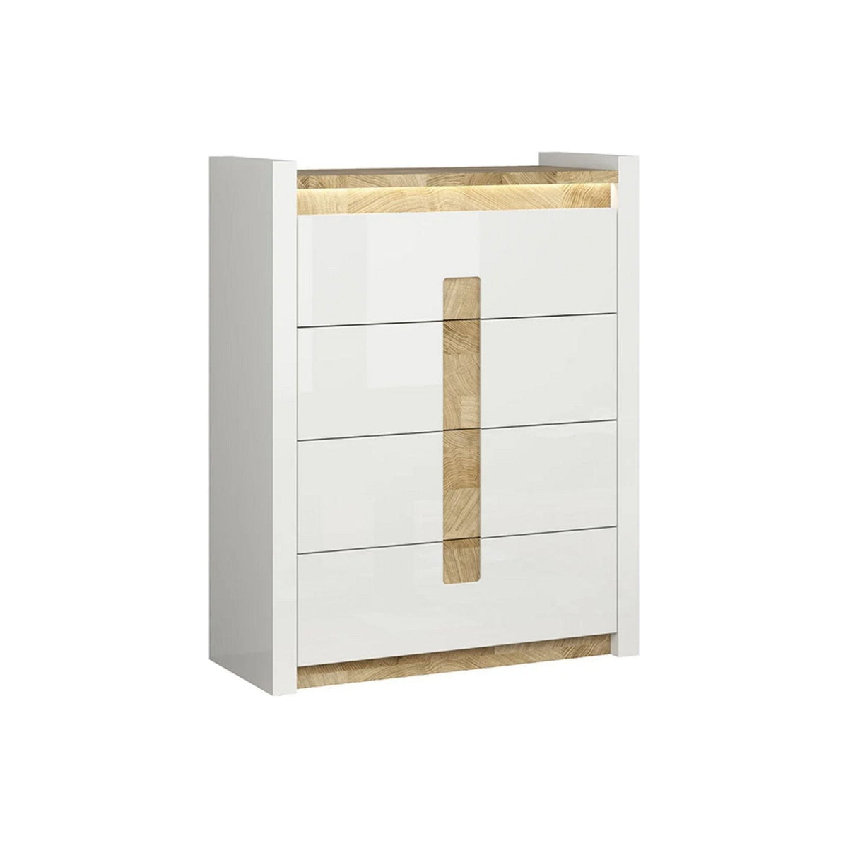 Comoda Alameda, alb/stejar, PAL, cu iluminare LED, 97x41.5x123 cm