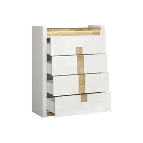 Comoda Alameda, alb/stejar, PAL, cu iluminare LED, 97x41.5x123 cm