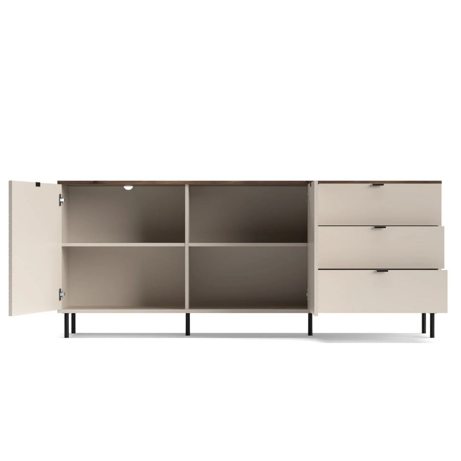 Comoda moderna living EVO, PAL laminat/MDF/metal, casmir/stejar castello, 183.4×40×75.2 cm