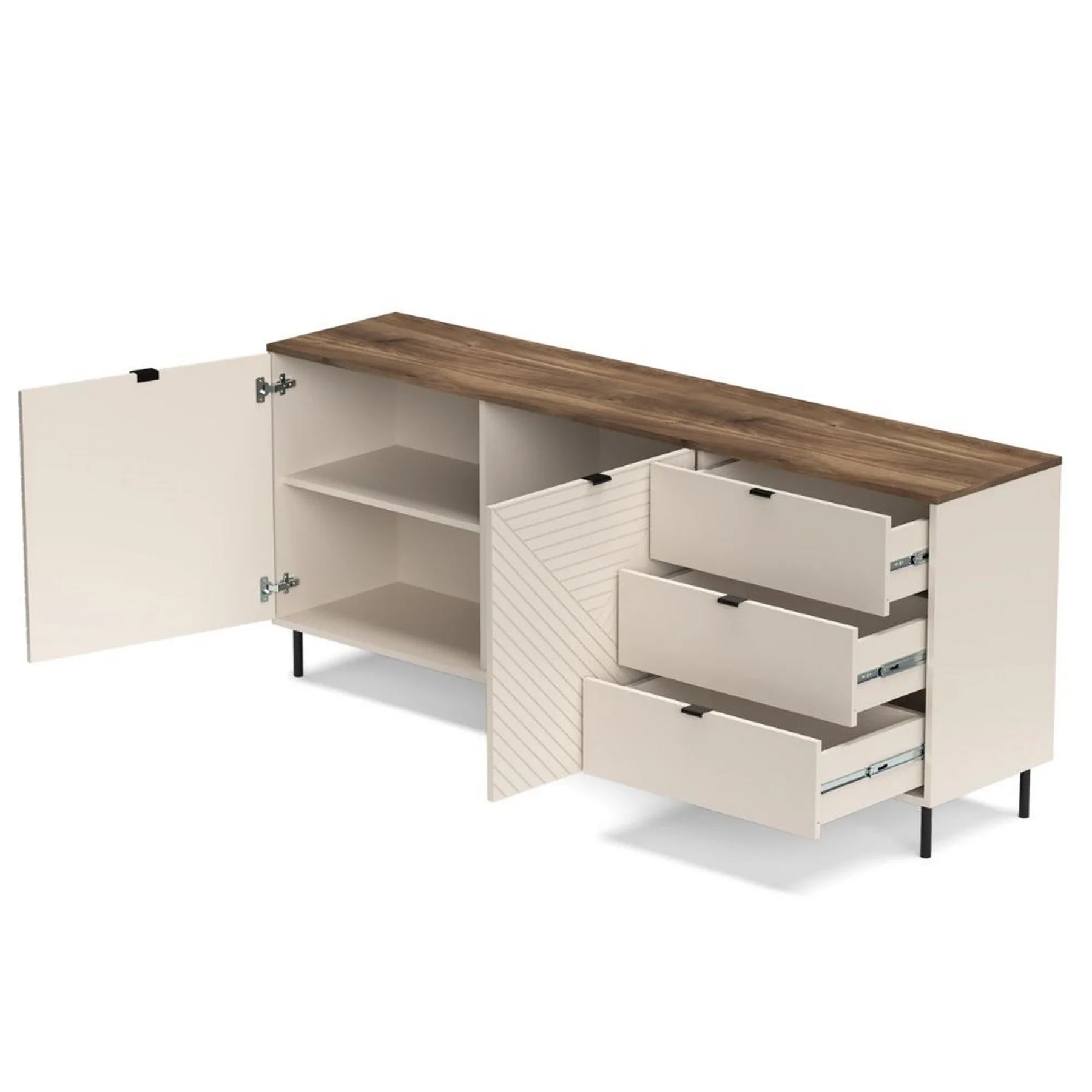 Comoda moderna living EVO, PAL laminat/MDF/metal, casmir/stejar castello, 183.4×40×75.2 cm