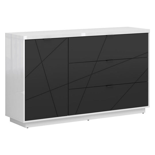 Comoda FORN, alb lucios/negru mat, PAL, 156x42.5x93 cm