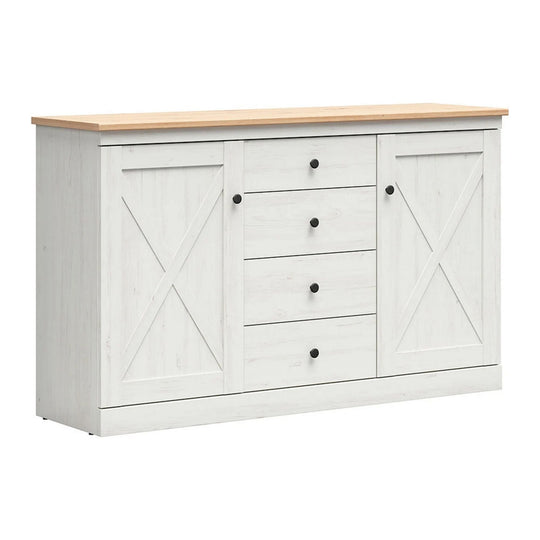 Comoda FRIJA, alb pin andersen/stejar artizanal, 153X43.5X 93 cm