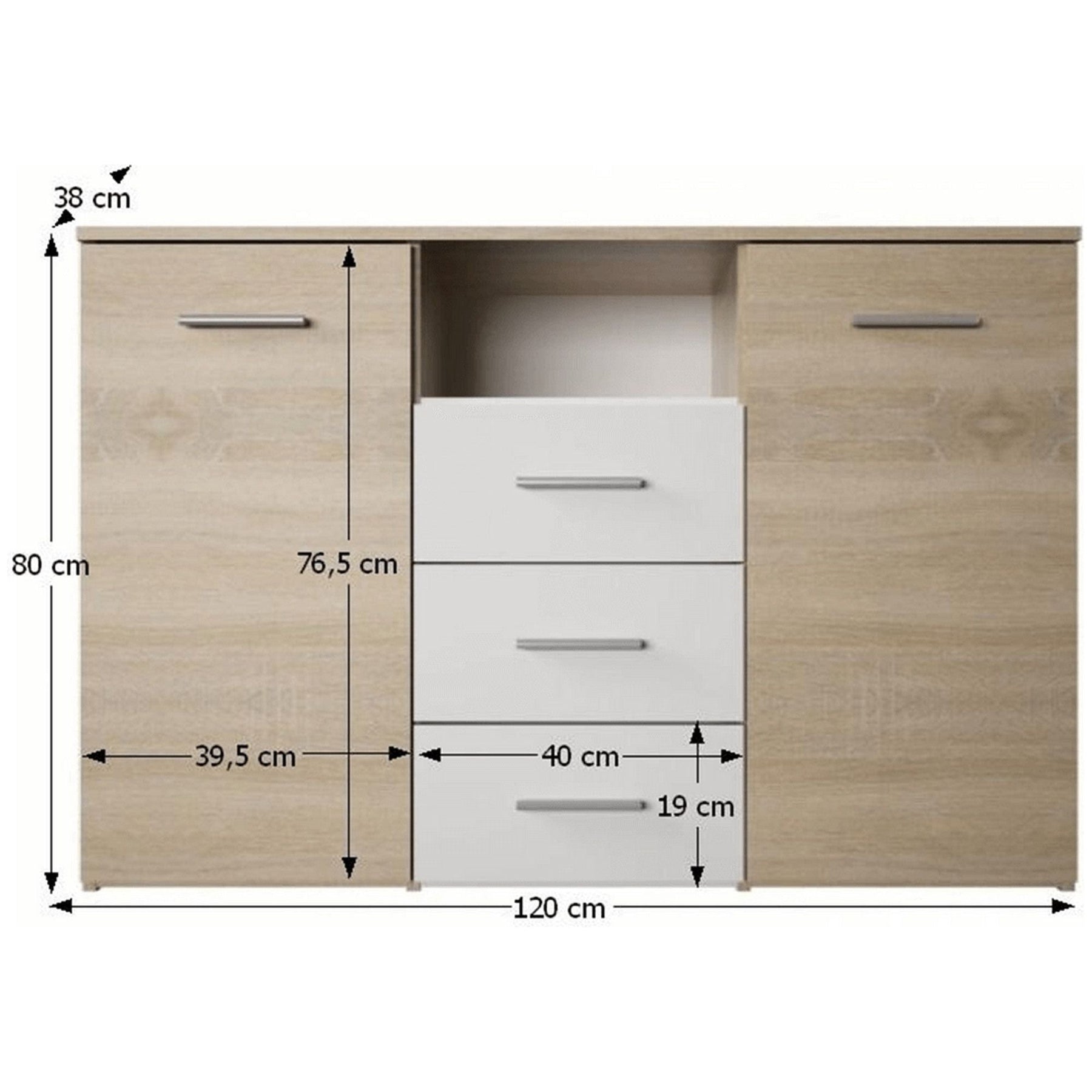 Comoda GABRIELA, PAL, stejar sonoma/alb, 120x80x38 cm