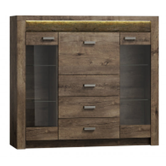 Vitrina INDIANAPOLIS I8, frasin inchis, PAL laminat/furnir ABS/metal, 137x42x122 cm