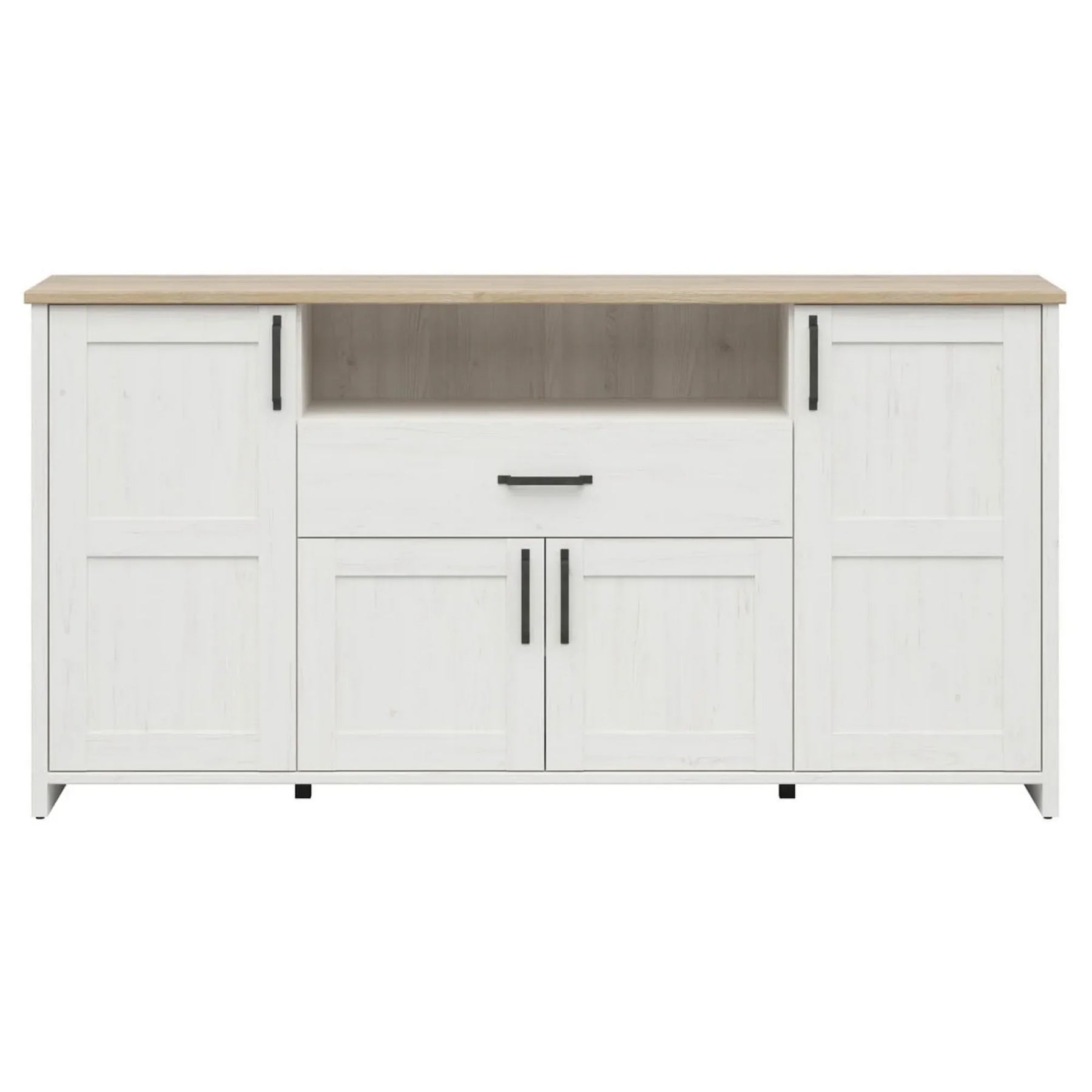 Comoda LOKSA, pin alb/stejar grandson, PAL laminat, 194x43x99 cm