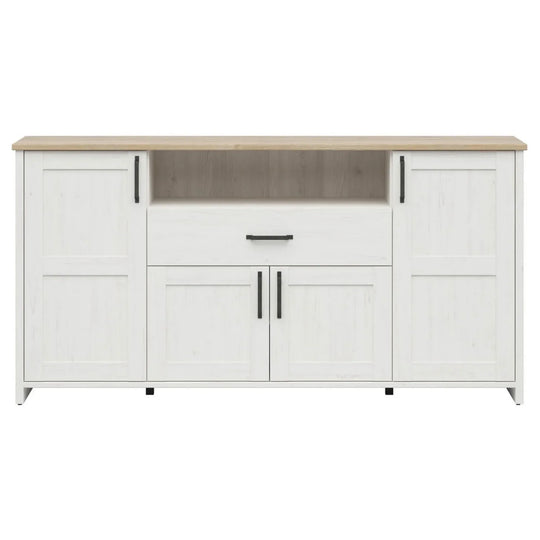 Comoda LOKSA, pin alb/stejar grandson, PAL laminat, 194x43x99 cm