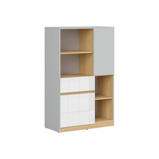 Dulap NANDU, gri deschis/stejar, PAL laminat, cu 2 usi si un sertar, 80x39x126 cm