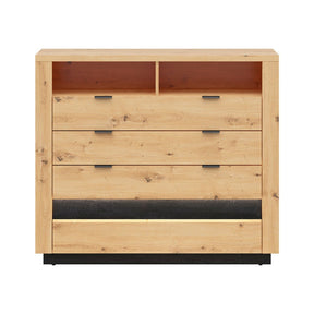 Comoda OSTIA, stejar artizanal/negru, PAL, cu iluminare LED, 116.5x42x101 cm
