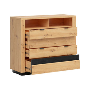 Comoda OSTIA, stejar artizanal/negru, PAL, cu iluminare LED, 116.5x42x101 cm