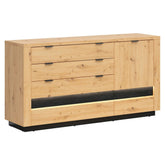 Comoda OSTIA, stejar artizanal/negru, PAL, cu iluminare LED, 161x42x85 cm