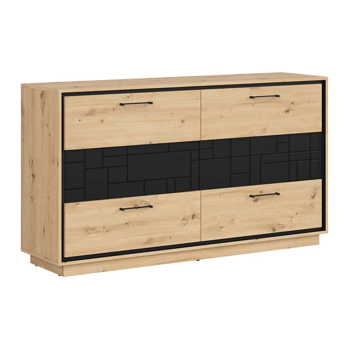 Comoda PONT, stejar artizanal/negru mat, PAL, cu 6 sertare, 160x42x90 cm