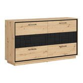 Comoda PONT, stejar artizanal/negru mat, PAL, cu 6 sertare, 160x42x90 cm