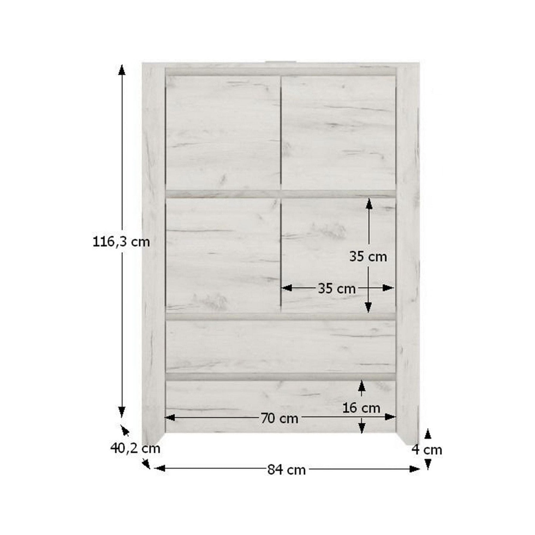 Comoda ANGEL TIP 33, 4 usi si 2 sertare, alb craft, PAL melaminat, 84x116,3x40,2 cm