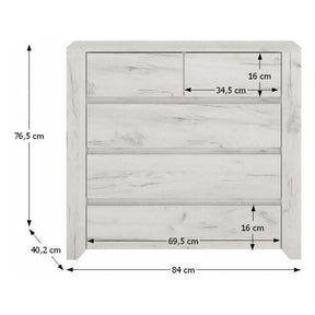 Comoda cu 5 sertare ANGEL TIP 43, PAL melaminat, alb craft, 84x76,5x40,2 cm