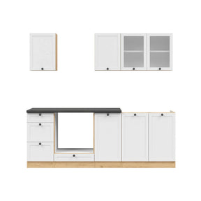 Set bucatarie JUNONA LINE, alb/stejar, PAL, 220 cm, cu blat negru