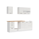 Set bucatarie JUNONA LINE, alb lucios, PAL, 220 cm, cu blat stejar artisan