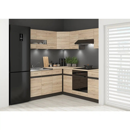 Set bucatarie JUNONA LINE, stejar sonoma/wenge, PAL, 180x200 cm, dreapta, cu blat stejar sonoma