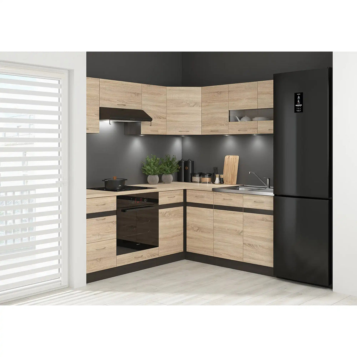 Set bucatarie JUNONA LINE, stejar sonoma/wenge, PAL, 180x200 cm, stanga, cu blat stejar sonoma