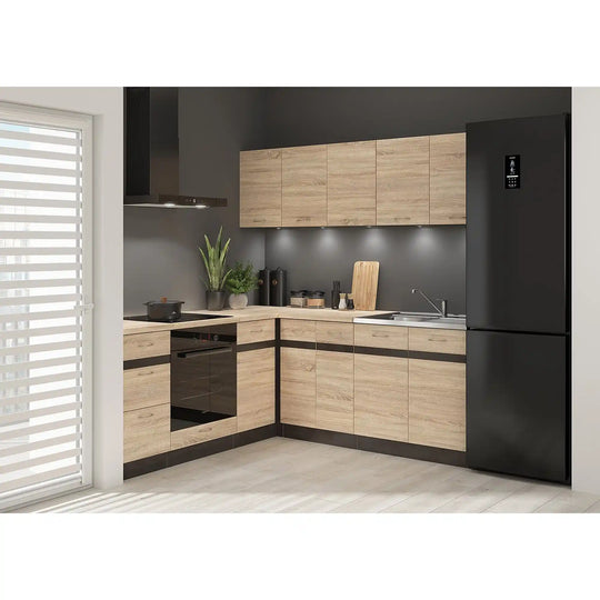 Set bucatarie JUNONA LINE, stejar sonoma/wenge, PAL, 200x200 cm, dreapta, cu blat stejar sonoma