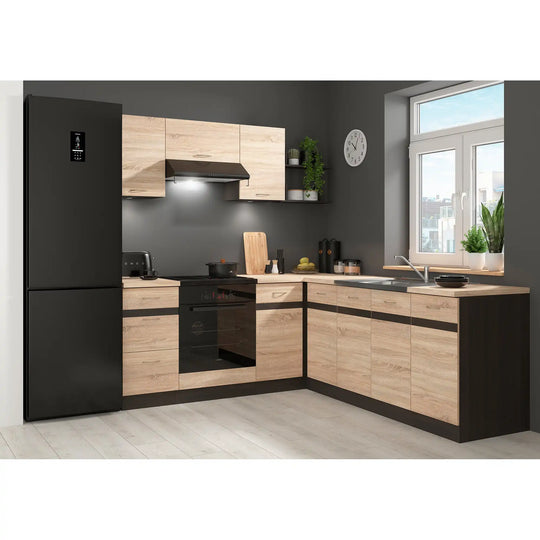 Set bucatarie JUNONA LINE, stejar sonoma/wenge, PAL, 200x220 cm, stanga, cu blat stejar sonoma