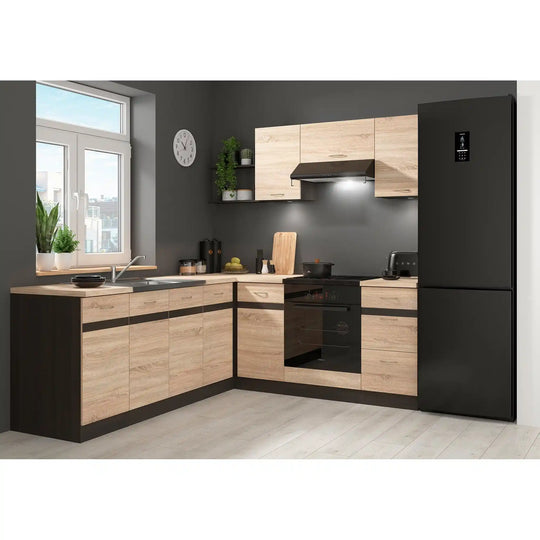 Set bucatarie JUNONA LINE, stejar sonoma/wenge, PAL, 200x220 cm, dreapta, cu blat stejar sonoma