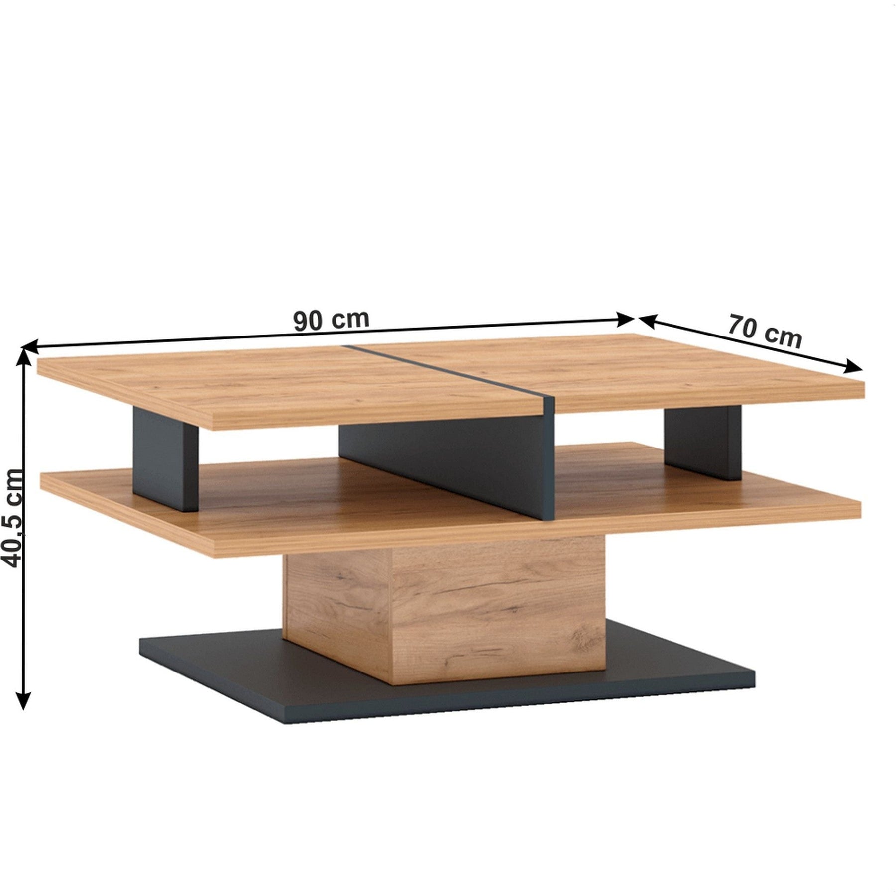 Masuta de cafea T FIDEL, PAL laminat, stejar artisan/gri grafit, 90×70×41 cm