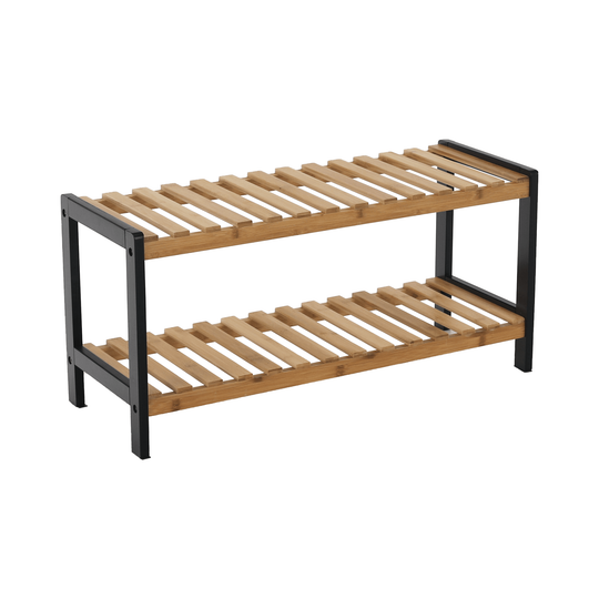 Pantofar KONTRE, bambus lacuit, negru/stejar natural, 70x26x33,5 cm