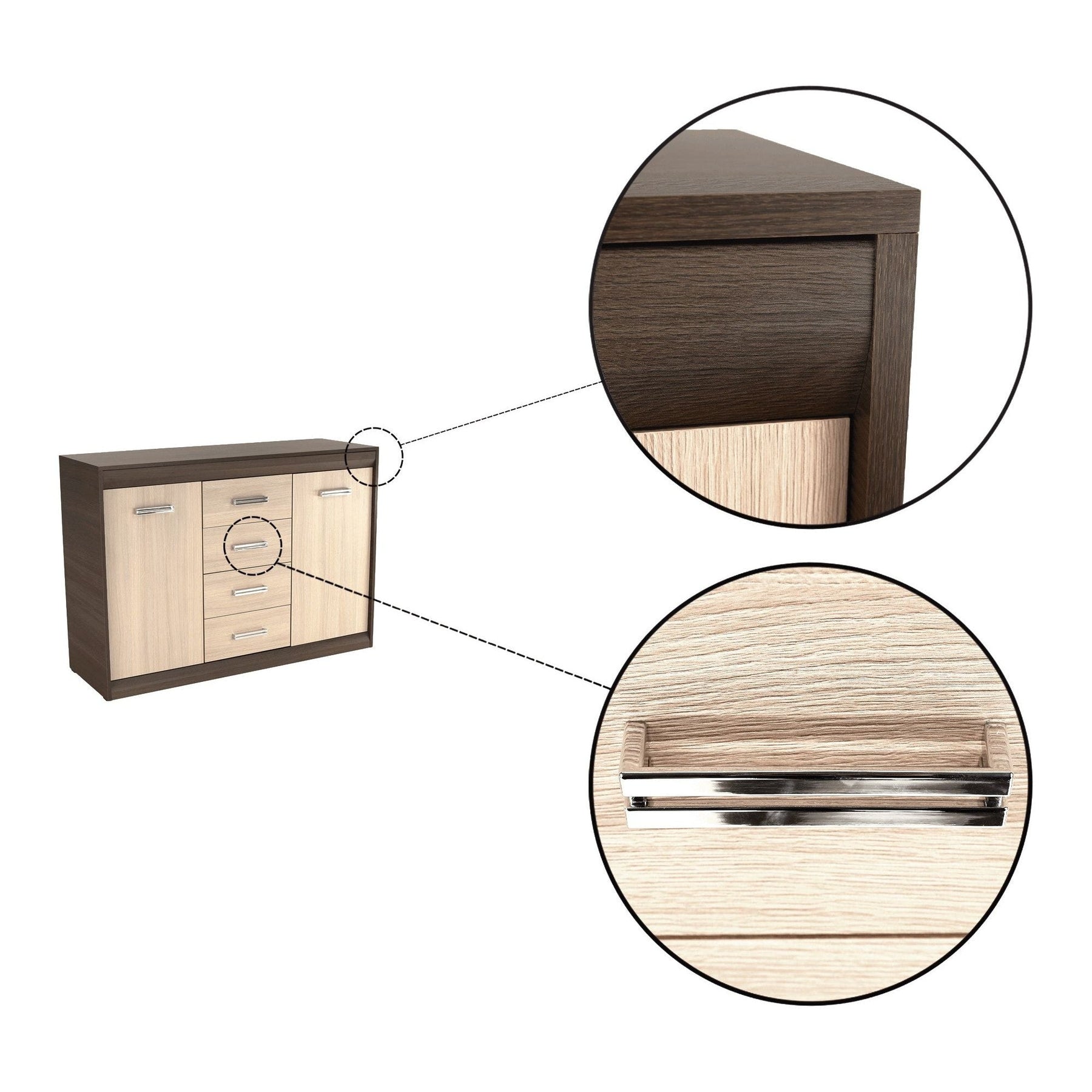 Comoda KORINA, stejar/wenge, DTD laminat, 140x48x100 cm
