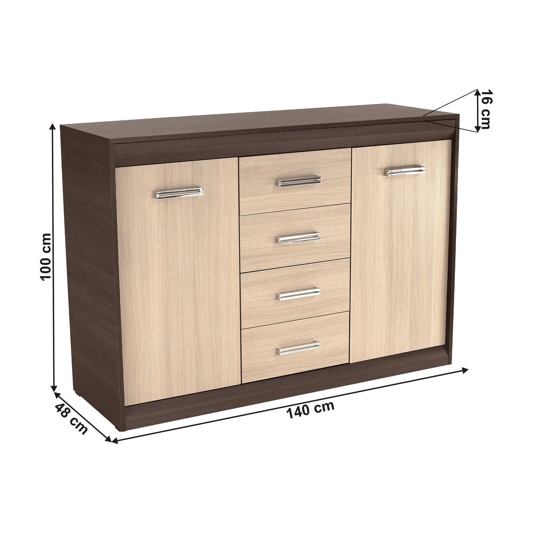 Comoda KORINA, stejar/wenge, DTD laminat, 140x48x100 cm