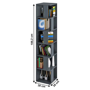 Biblioteca de colt KORIND, gri grafit, PAL laminat,  38x38x186,2 cm
