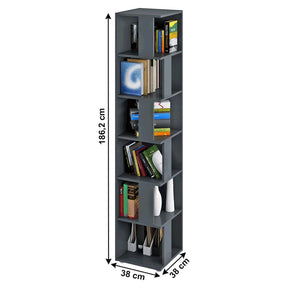 Biblioteca de colt KORIND, gri grafit, DTD laminat,  38x38x186,2 cm