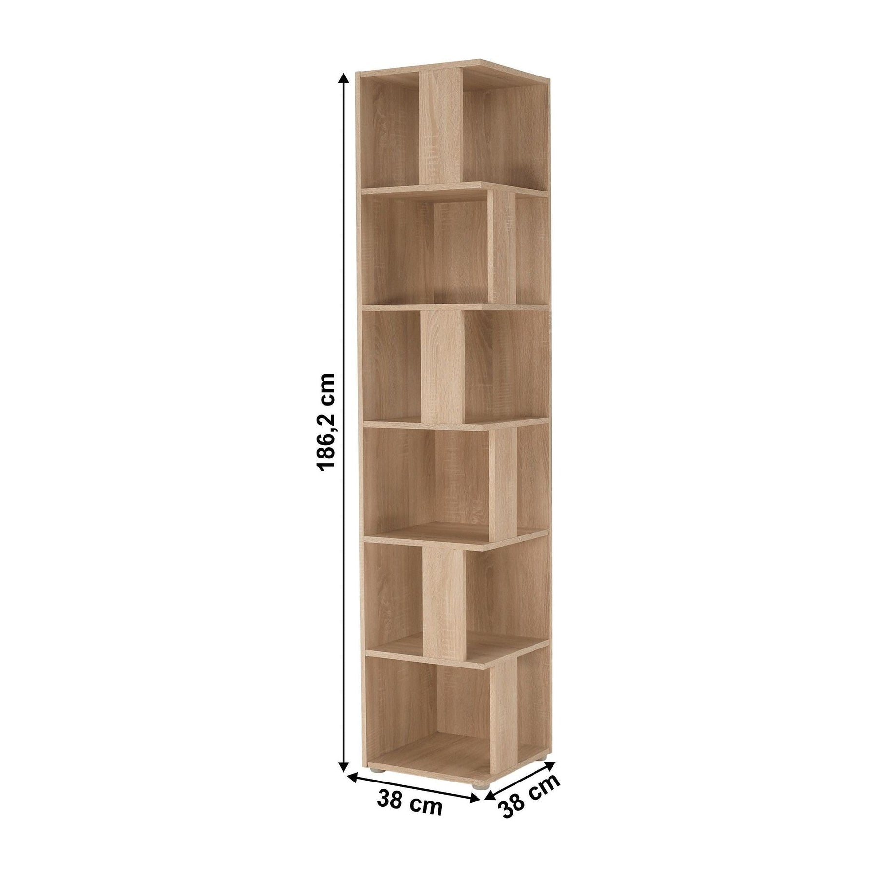 Biblioteca de colt KORIND, stejar sonoma, DTD laminat, 38x38x186.2 cm